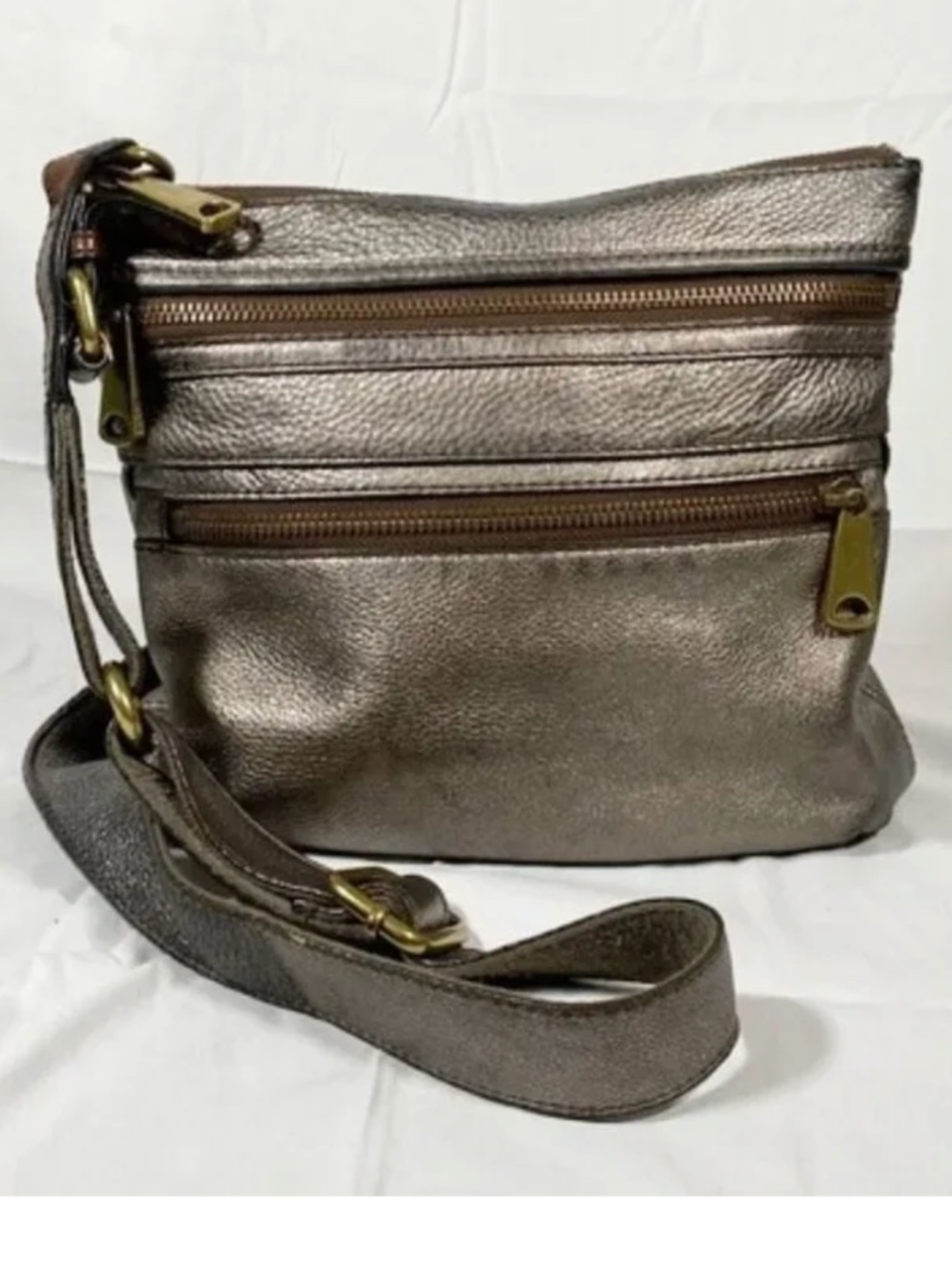Fossil Metallic  Leather Explorer Crossover Bag